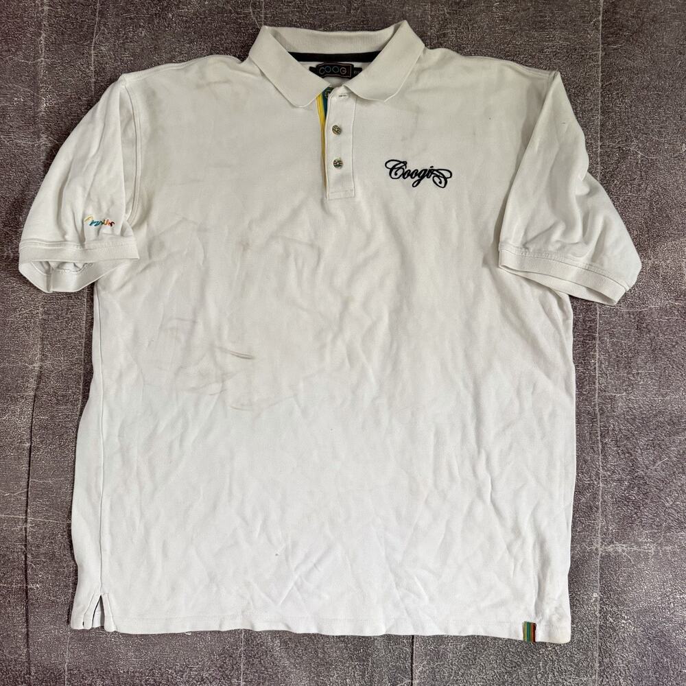 Men's Vintage Y2K Coogi White Black Logo Short Sleeve Polo Golf Shirt Sz 3XL VTG
